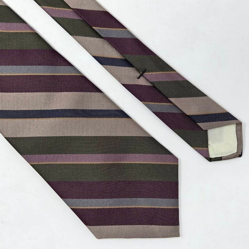 LIBERTY LONDON SILK TIE WINE GOLD TAN OLIVE REPP STRIPE CLASSIC 3.25" X 55"